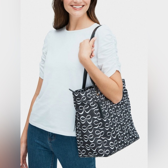KATE SPADE♠️New York🖤BLACK & WHITE🤍 JAE ELEGANT BOW LARGE TOTE BAG🌟LIKE NEW🌟 - Picture 3 of 17